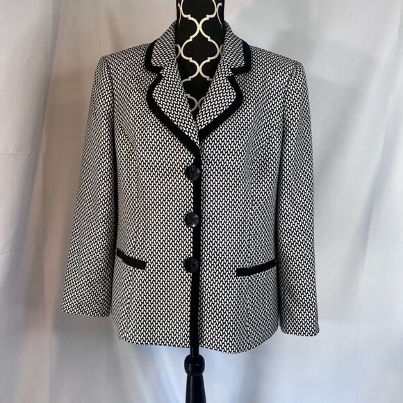 Kasper Separates Black White Abstract Geometric Single Breasted Blazer Size 14 - Picture 9 of 9
